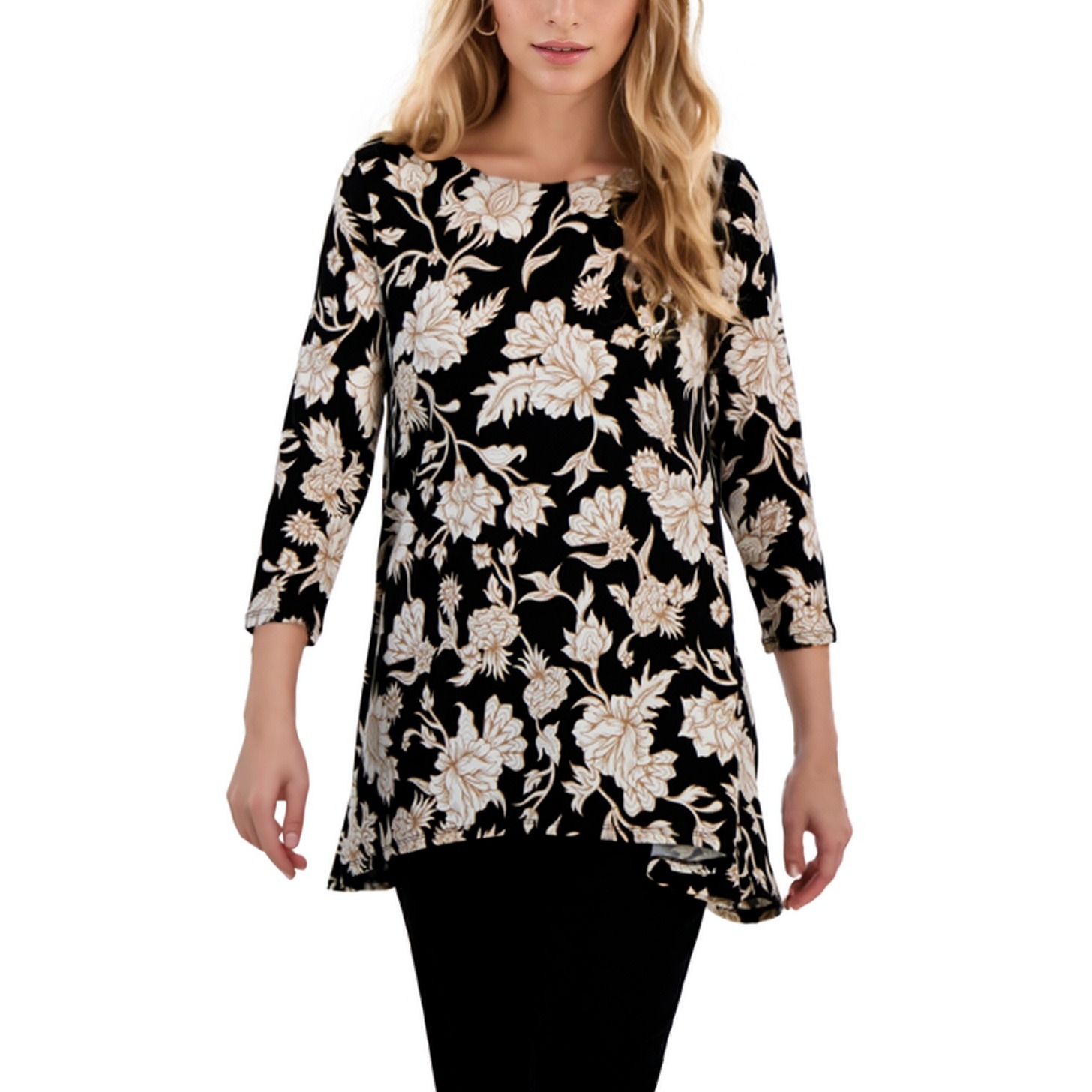 Jm Collection Elena Floral Etch Knit Swing Top Womens 2xl Black Cottagecore Nwt